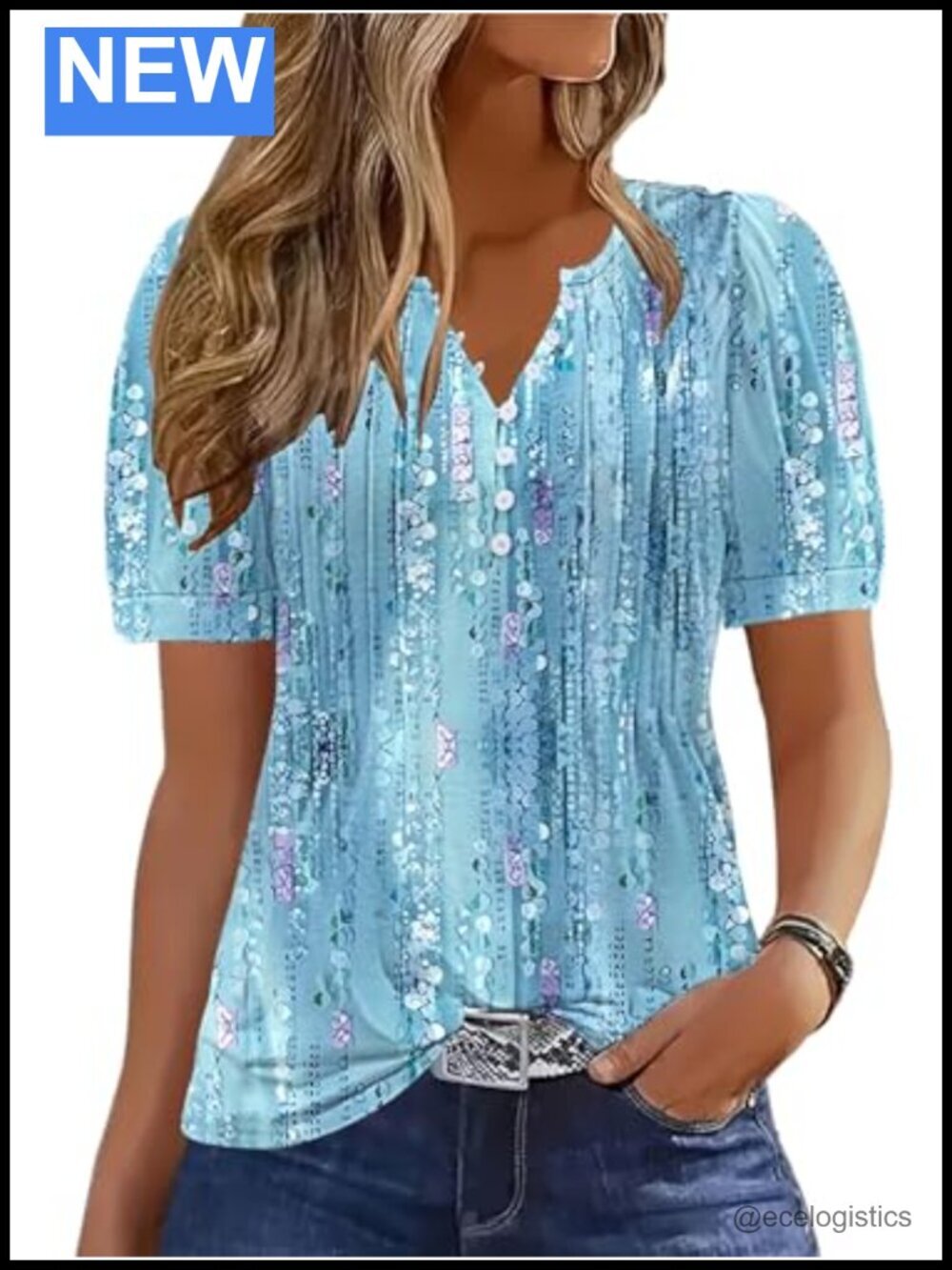 Dressy Casual V Neck Button Down Short Sleeve Lace Blouse Tunic Top
